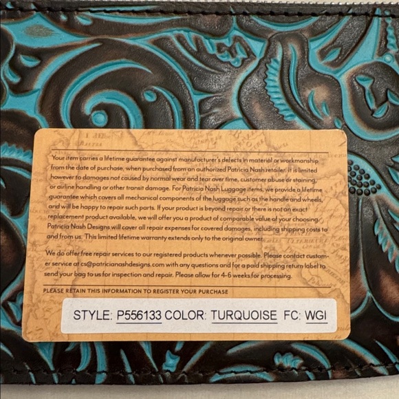 NWOT Patricia Nash ST. CROCE Leather Wristlet Clutch TOOLED TURQUOISE P556133 - Picture 9 of 9